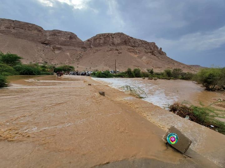 تدفق السيول في وادي حضرموت عصر الجمعة- ناشطون 