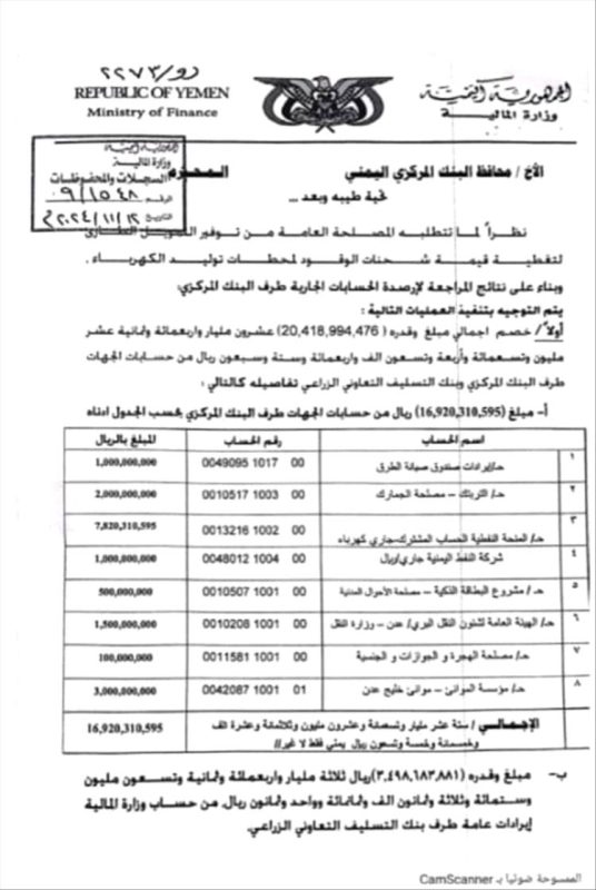 وزارة المالية تستنزف حسابات مؤسسات حكومية لتغطية أزمة الكهرباء في عدن
