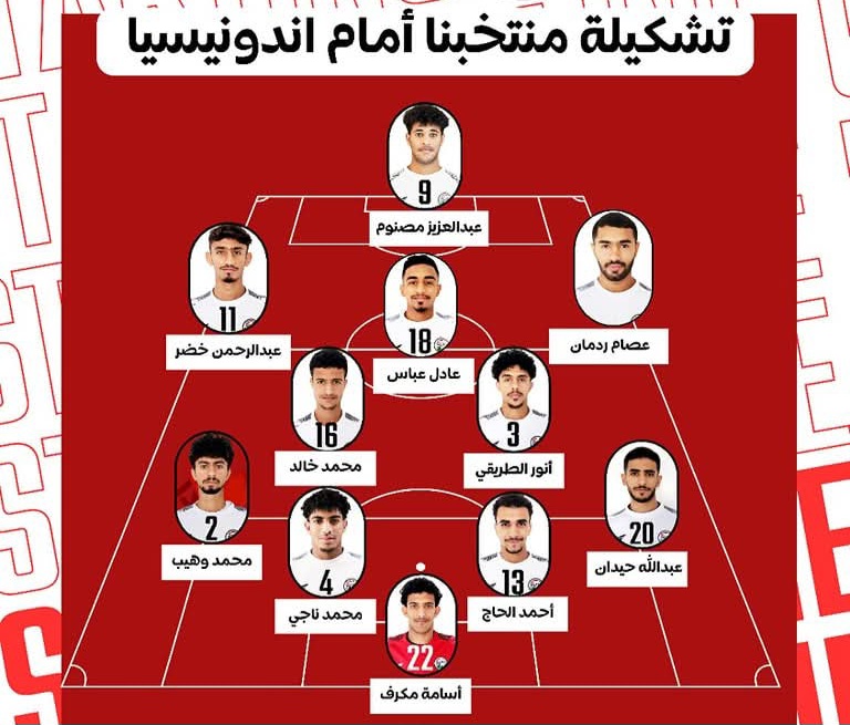 منتخب الشباب يعلن تشكيلته الأساسية لمواجهة إندونيسيا