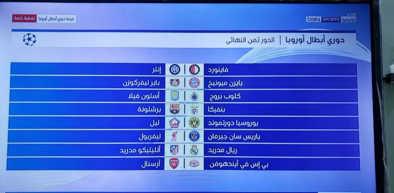 سحب قرعة ثمن نهائي دوري ابطال أوروبا ومواجهات نارية منتظرة