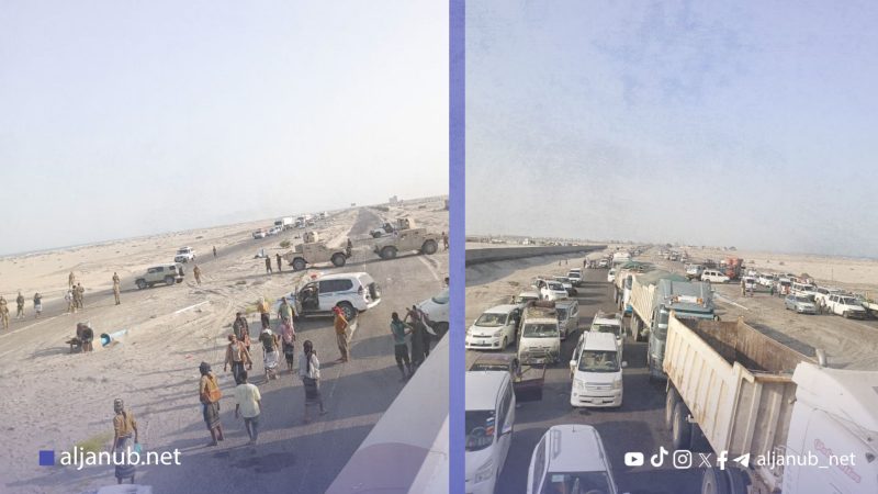 أبين: قبائل الجعادنة تقطع الطريق الدولي رداً على منعها من دخول عدن